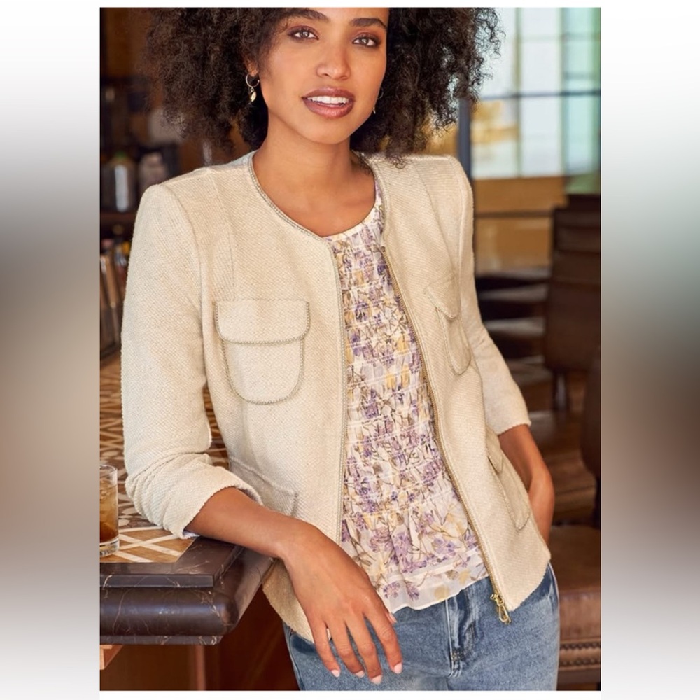 CAbi Cream Blouse Elegant Tailored Top - Picture 2 of 7